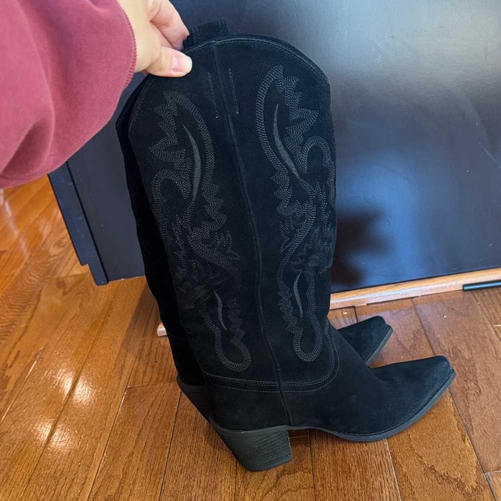 Jeffrey Campbell Black Suede Cowboy Western Boots